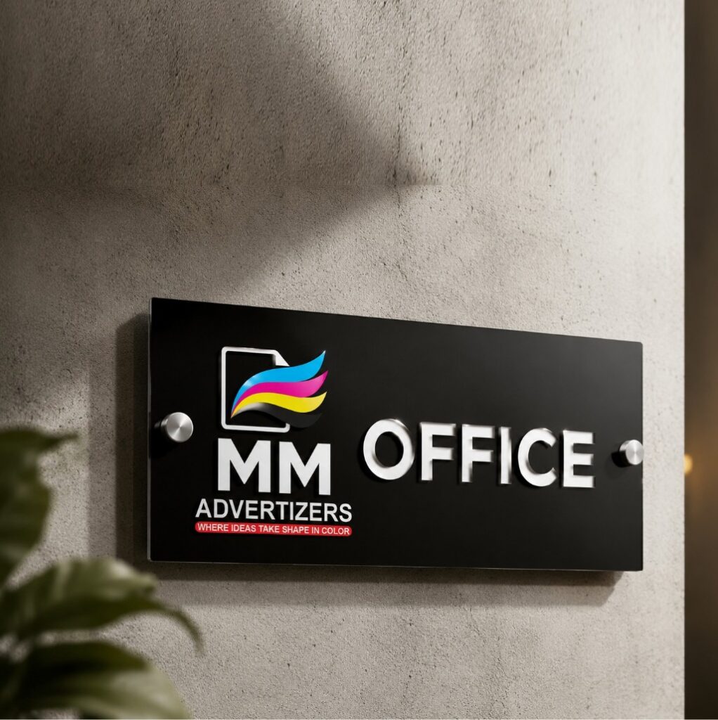 Custom acrylic name plate with premium engraved design for office, home, and business branding