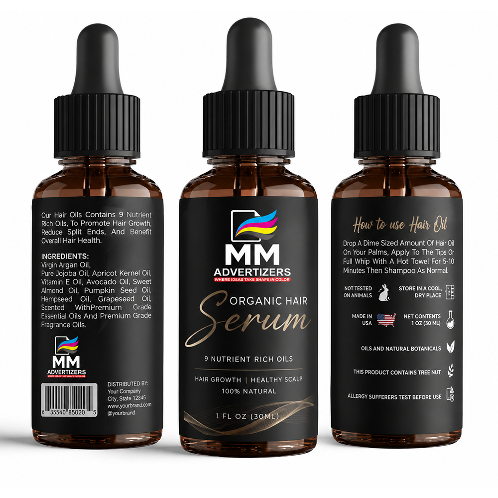 Custom serum bottle stickers with waterproof, high-quality printing for cosmetic packaging, skincare branding, and product labeling.