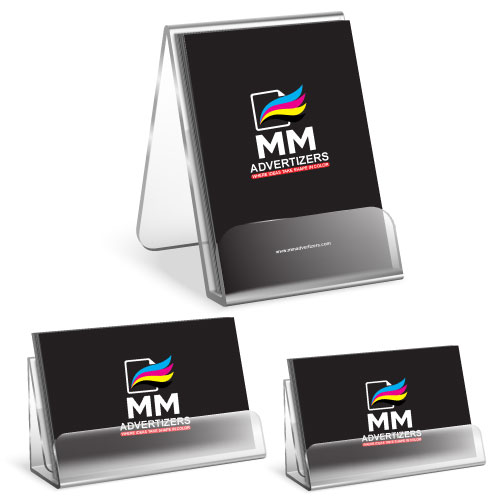 Clear acrylic table display stand with custom printed insert